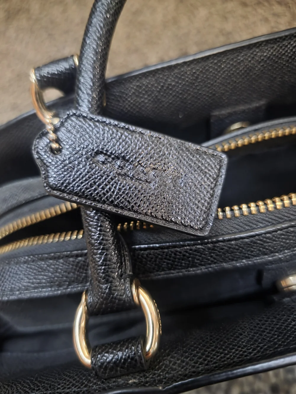 Coach Black Leather Dome Satchel with Gold Logo